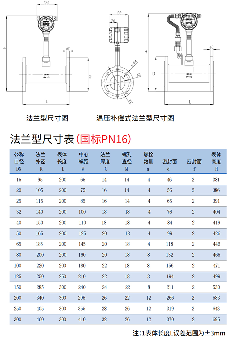 dn40渦街流量計(jì)法蘭式尺寸圖